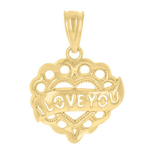 10kt 10k Gold Yellow Unisex I Love You Heart Charm Pendant